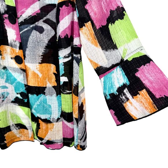 Ali Miles Sz Large Pink Black Tropical Wearable Art to Wear Blouse Shirt Top - Picture 7 of 8